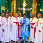 President Bola Tinubu meets with Catholic bishops at the State House in Abuja to discuss security, religious unity, and economic reforms in Nigeria